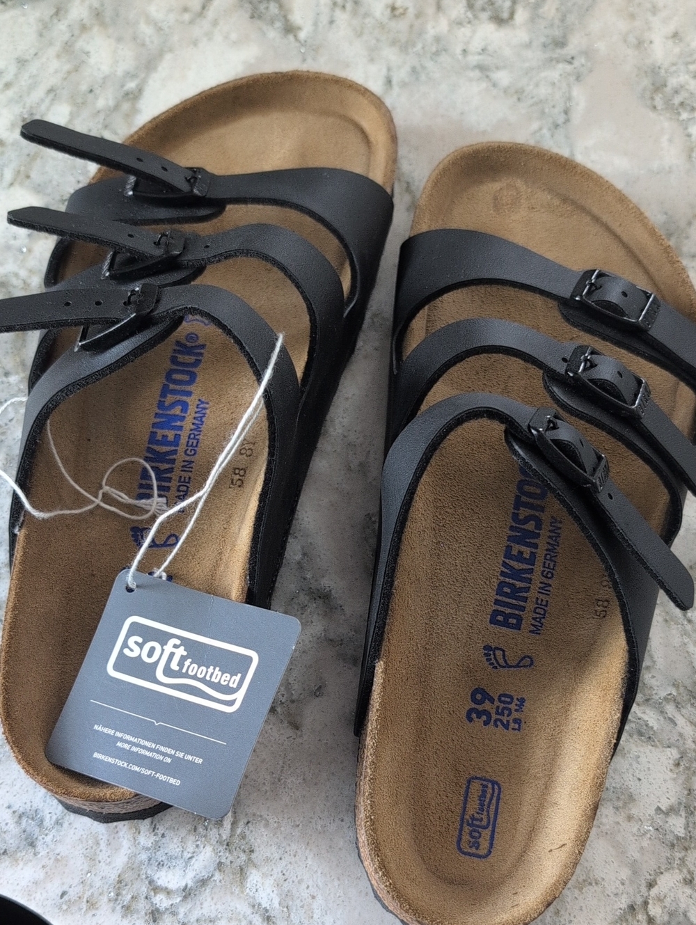 Birkenstock Women’s Black Three-Strap Soft Footbed Sandals
